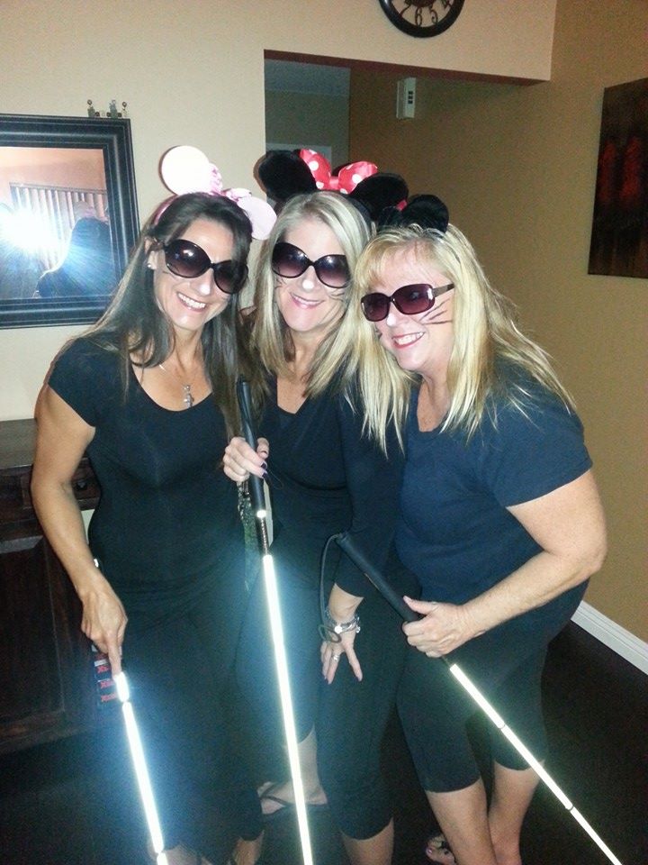 A photo of My two girlfriends, Ursula and Robin, and myself, Dressed up as the "three blind mice". We were a hit!!!